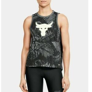 Under Armour Project Rock Aloha Camo Tank Top Black Women's Large L Palm Print